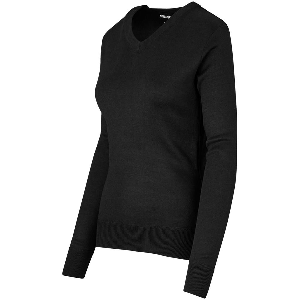 Ladies Long Sleeve Peru V-Neck Jersey - Black - Image 2